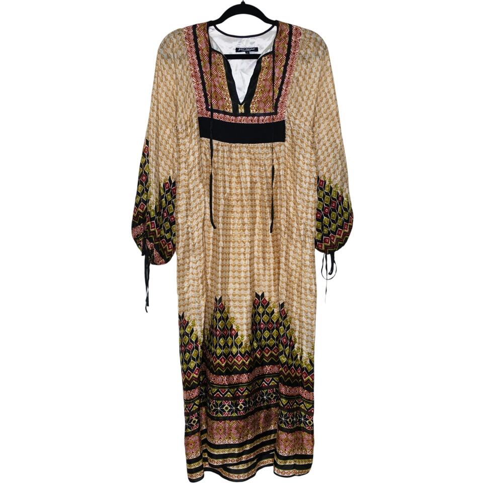 Betsey Johnson Vintage Y2K Boho Peasant Maxi Dress Puff Sleeve 2000s 00s SZ 2
